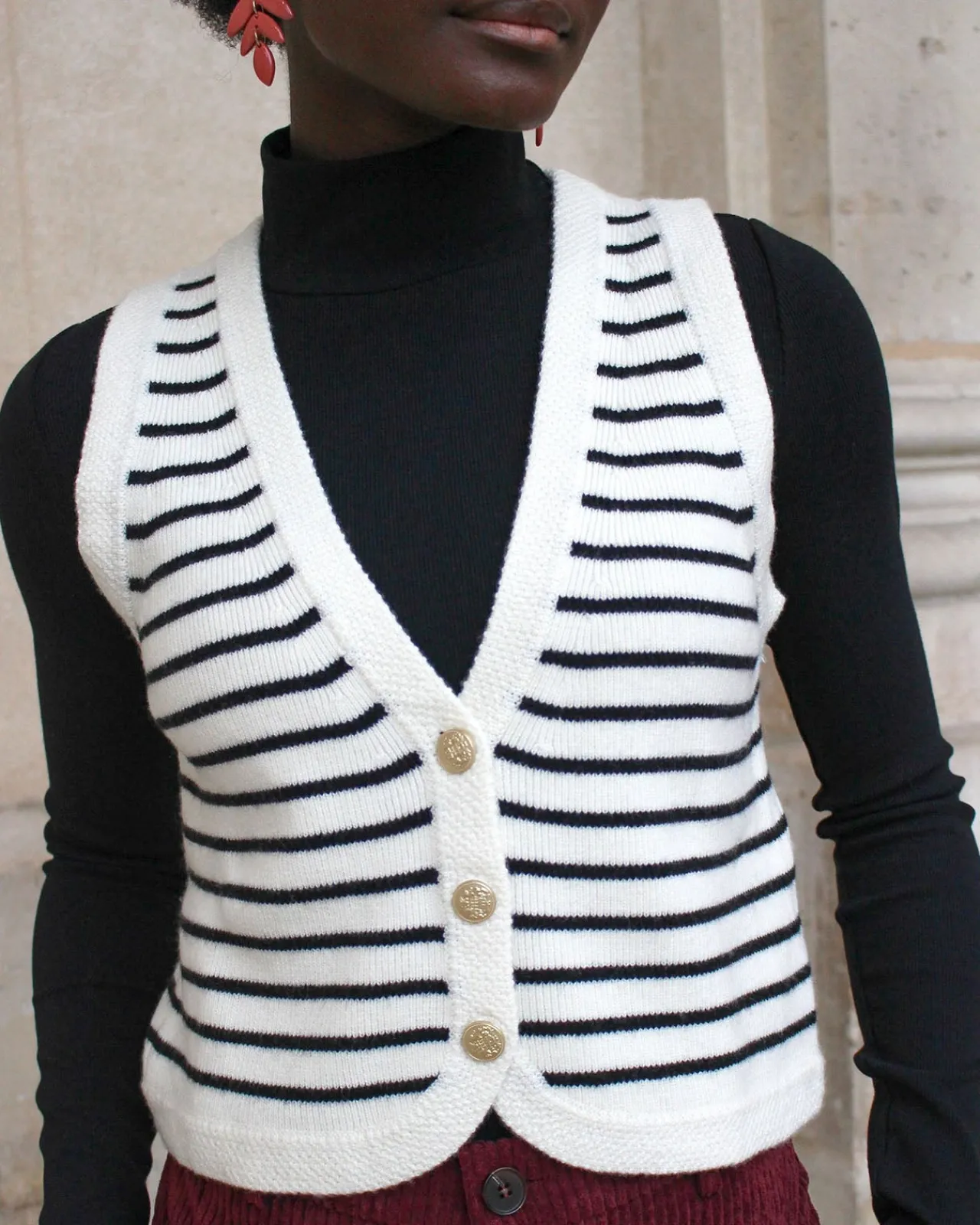 ESE O ESE Gilets Sans Manches | Pulls & Gilets-Gilet Coco ECRU/NOIR